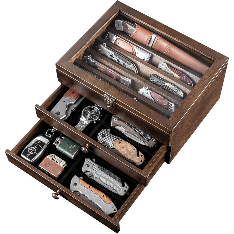 Knife Display Case, Knife Collection Display Holder with Glass Lid