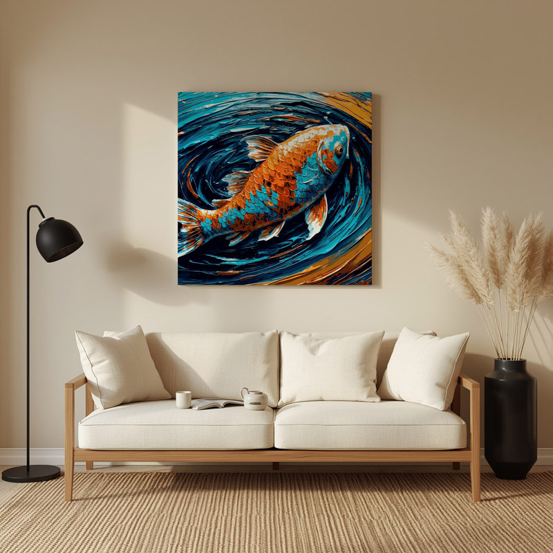 Art mural en métal bleu du sud-ouest, Koi Fish 33, H 144 po x l 144 po x P 0,05 po
