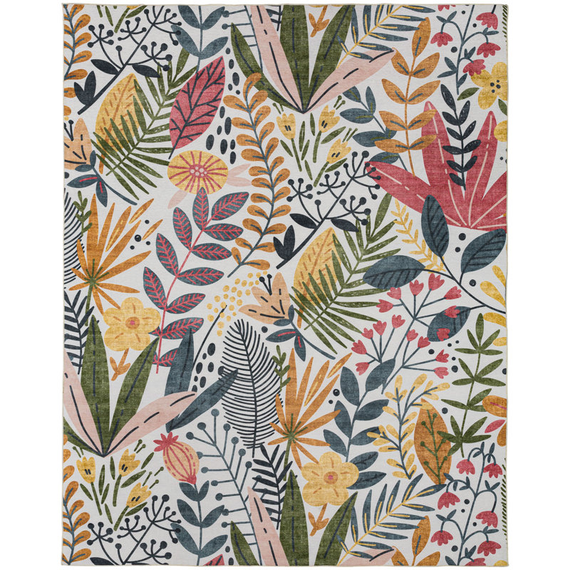 Blue Floral Synthetic 6' x 9' Rectangular Area Rug
