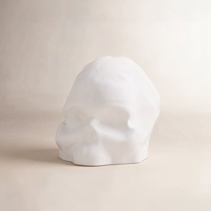 Memento Mori Faceted Skull, 8.27" H x 10.24" W x 7.8" D, White Glass
