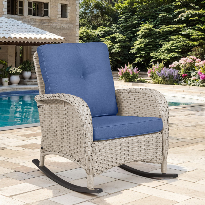 Chaise berçante d'extérieur Gaetanino, Bleu marine, Beige clair