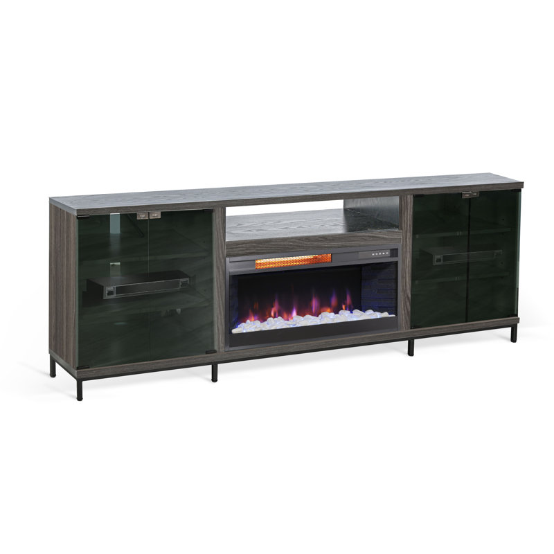 Console multimédia 70 po avec foyer électrique , Gris