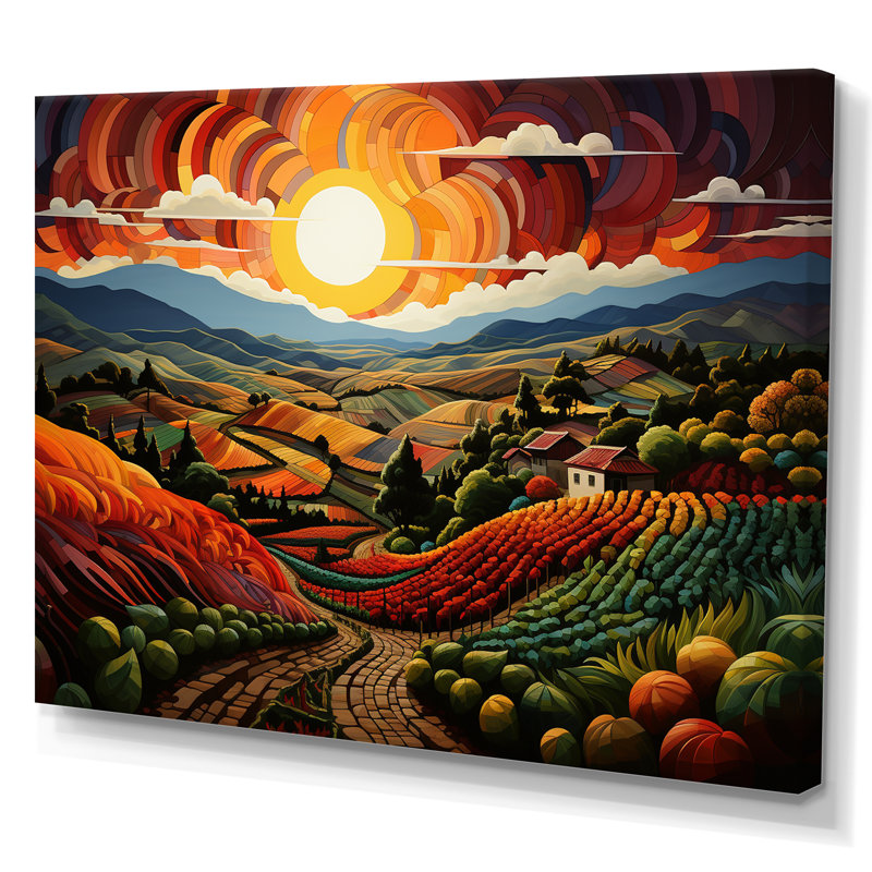 «Orange Green Vineyard Rows Of Ruby I», reproduction sur toile, H 24 po x l 32 po x P 1 po, Toile tendue