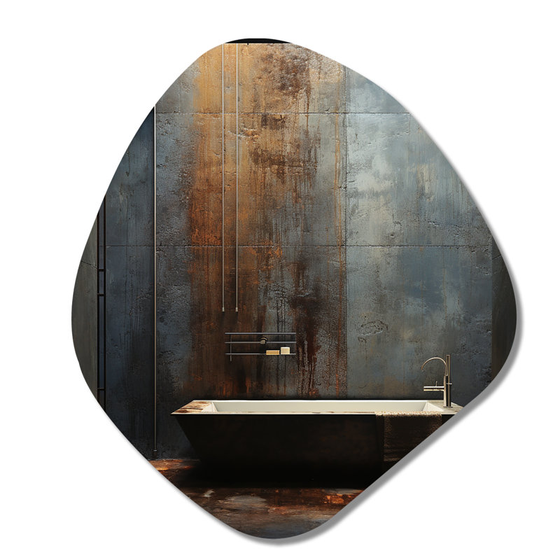 «Black Industrial Minimalist Bath I» - Art mural en métal de salle de bain asymétrique, reproduction de sculpture murale en métal de forme irrégulière
