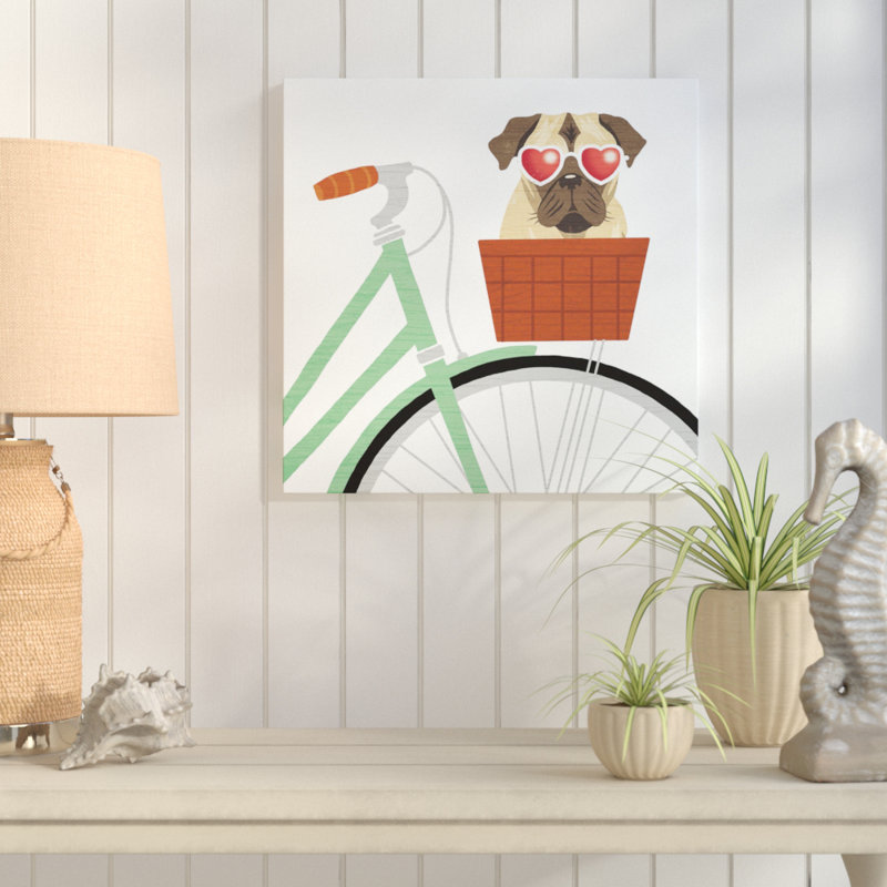 «Beach Bums Pug Vélo I», impression, H 36 po x l 36 po x P 1,5 po, Toile tendue