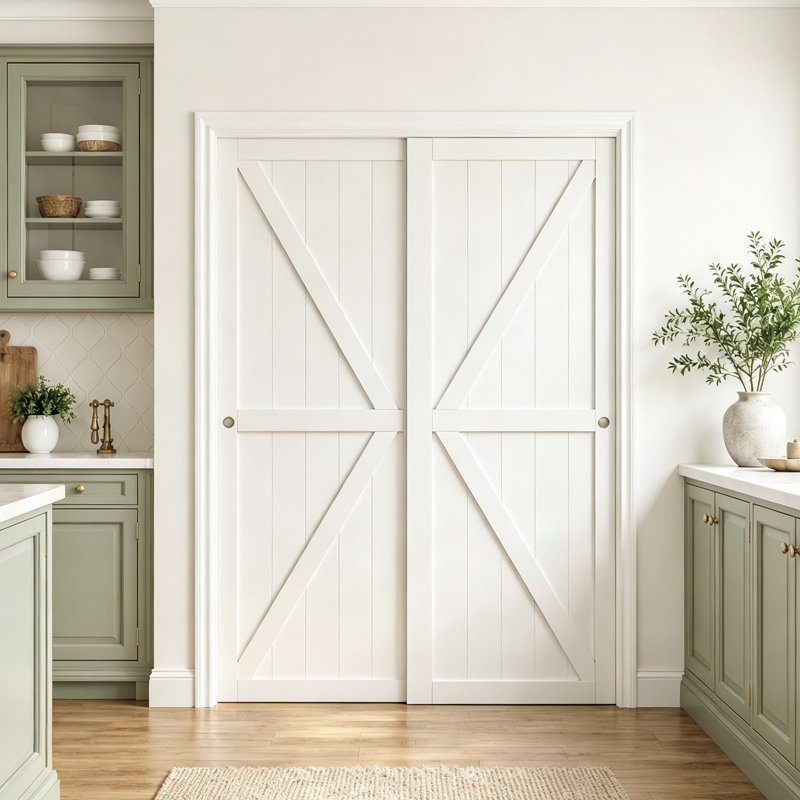 Porte coulissante blanche en forme de K avec cadre pour porte de garde-robe, garde-robe et salle de lavage, 60"X80"