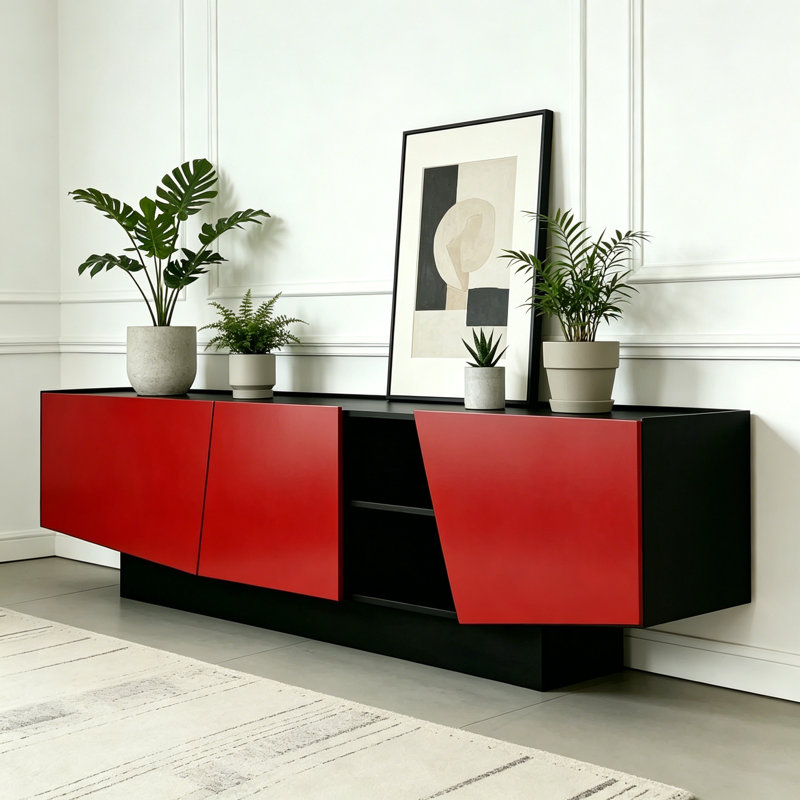 Meuble télé moderne et luxueux, Noir / Rouge