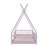 Twin Size Wood House Bed with Fence, Washed Old Design, Sky Roof, DIY Play Area, Solid Pine Frame-2075534405
