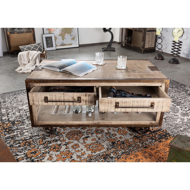 Wheel Coffee Table with Storage, Natural