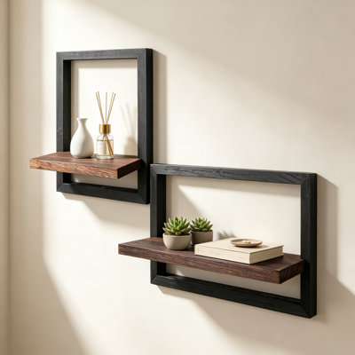 2‑Pack Square Paulownia Wood Wall Mount Shelves, Decorative Wall Display Bookshelf for Bedroom, Bathroom, Kitchen, Living Room, Café and Hotel Use