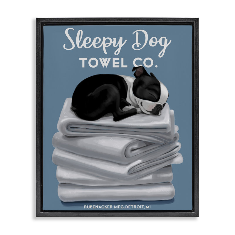 «Sleepy Dog Towel Co.» par Boston Rubenacker, Cadre flottant noir de jais, H 21 po x l 17 po