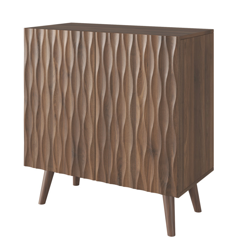 Erommy 2 - Door Accent Cabinet With Adjustable Shelves, Buffet Cabinet With Sculptural Wave Design For Dining Room, Living Room
