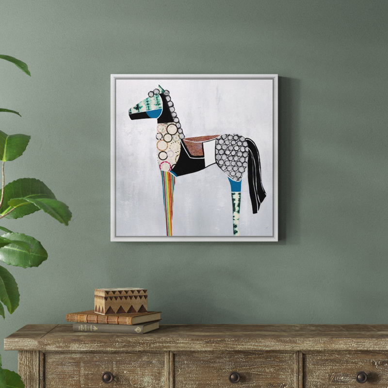 " Horse Play " by Sydney Edmunds Painting Print, 25.7" H x 25.7" W x 1.75" D, White Floater Frame