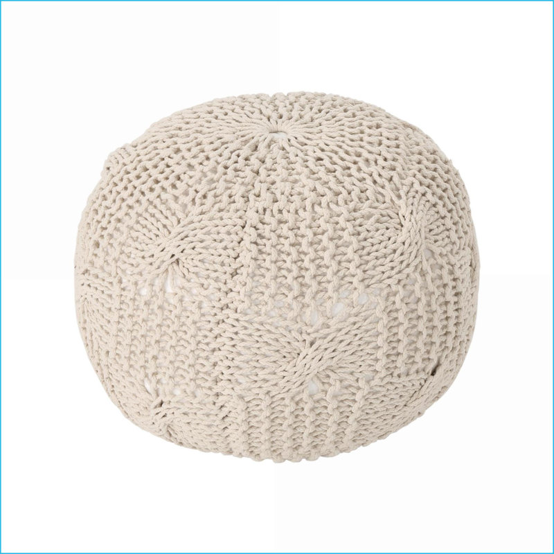 Pouf de repose-pieds, repose-pieds rond en coton tricoté / coussin de plancher | Beige | Coton