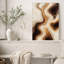 Tableau abstrait à couches ondulées beiges et dorées sur toile-1397263048