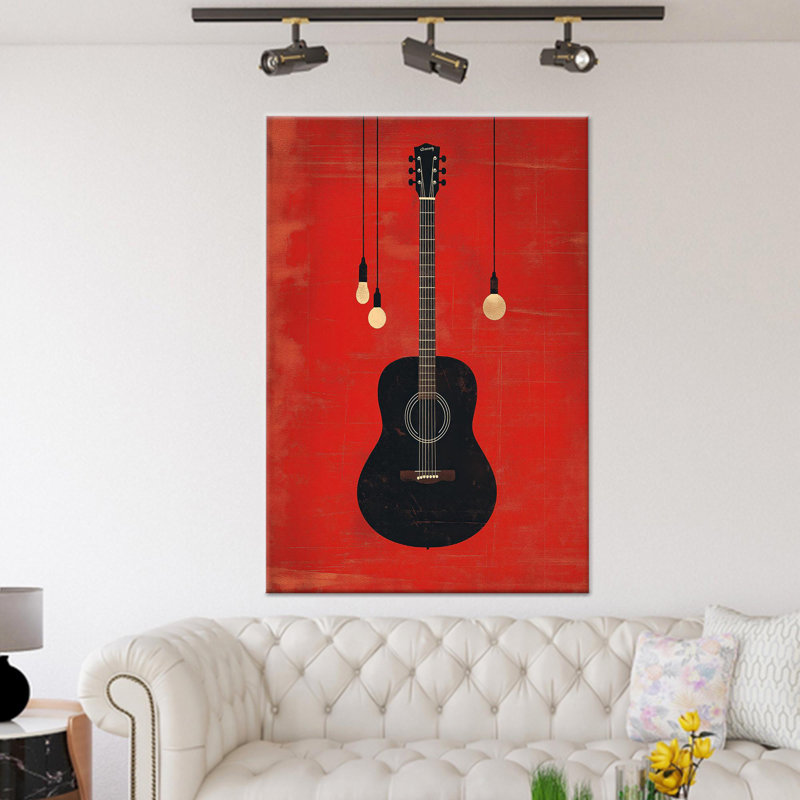 Toile imprimée: guitare abstraite, décoration musicale, toile tendue 1P, H: 11,8 po x l: 7,9 po