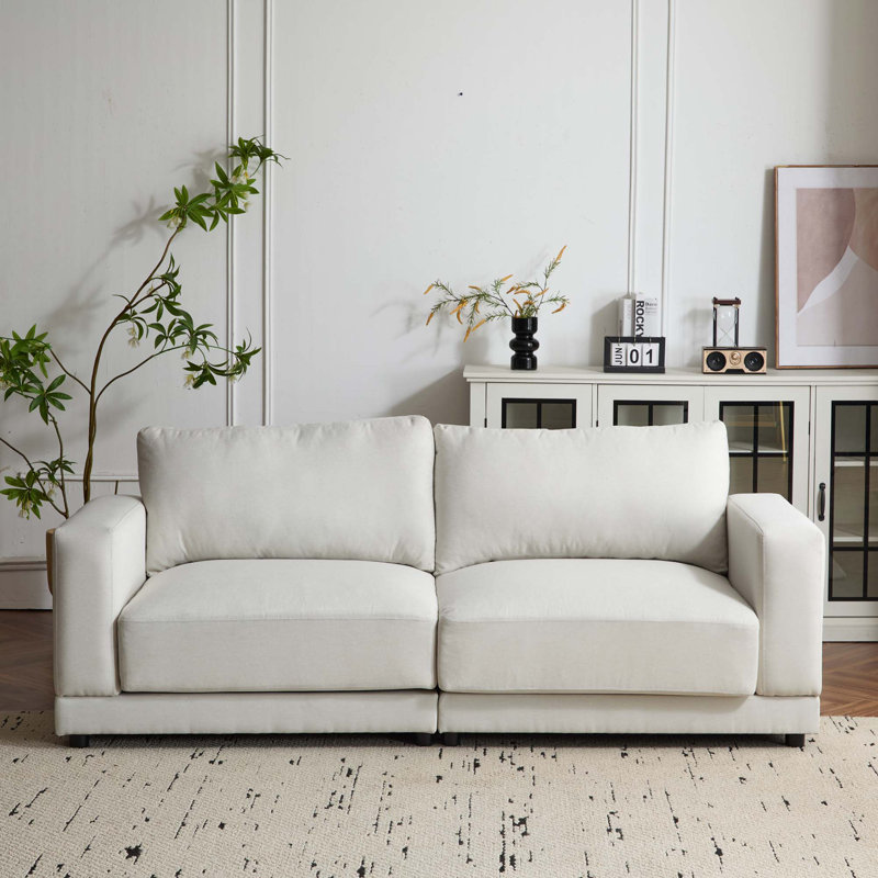 Canapé moderne à accoudoirs carrés avec revêtement en velours doux, coussins profonds, Polyester beige