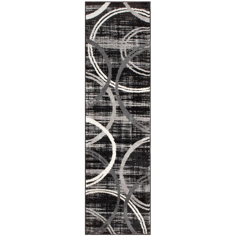 Brayden Studio® Modern Wavy Circles Design Runner Rug 2' x 10' Black ...
