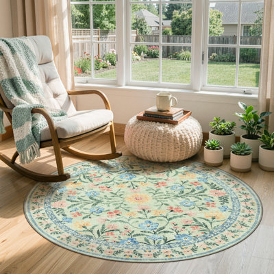 Tapis floral lavable à la machine avec envers antidérapant pour salon, salle à manger et chambre à coucher Kaldi Kaldi