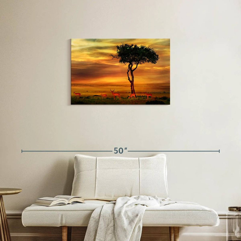 Bramal impalas au coucher du soleil, H 20 po x l 30 po