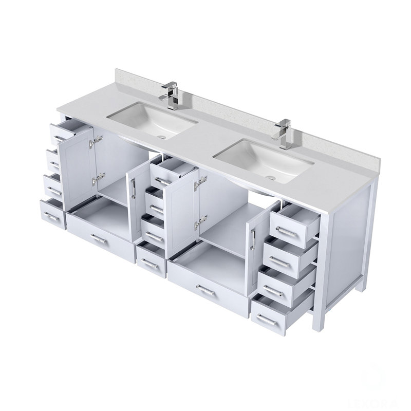 Ensemble de meuble-lavabo double avec comptoir en quartz blanc et robinet