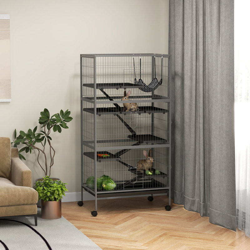 Cage à petits animaux avec rampe Susanna, 63" H x 32" W x 21" D, Gray