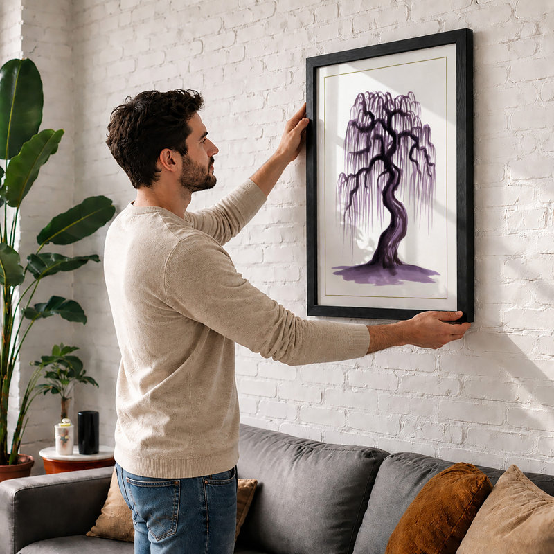 Weeping Willow Japandi - Framed Print, A3 - 42.0 x 29.7 cm, Oak