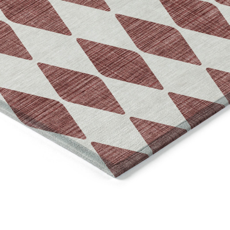 5' X 8' Burgundy Geometric Washable Indoor Outdoor Area Rug