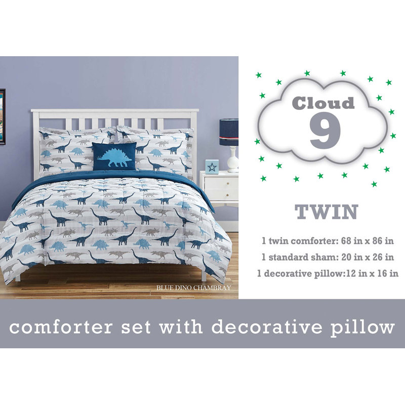 Twin Blue Dinosaur Microfiber Reversible Bedding Set