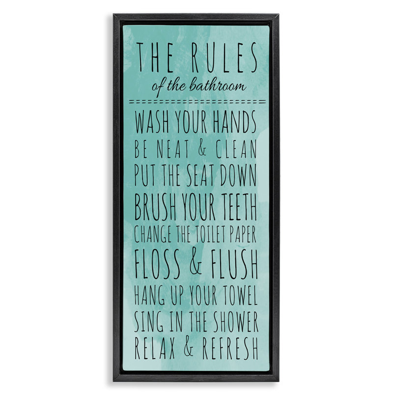 «Bathroom Rules on Turquoise», toile encadrée flottante par Anna Quach WRP-1107, H 25 po x l 11 po