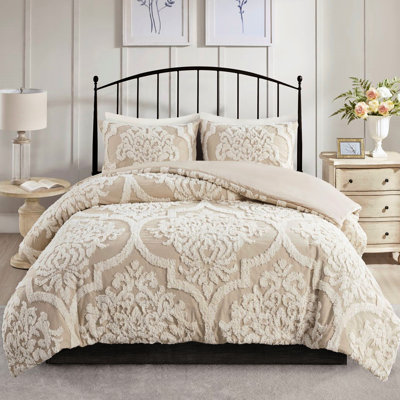 Housse de couette en coton chenille, double / grand, avec fermeture à boutons et literie délicate, double / grand 3 pièces,