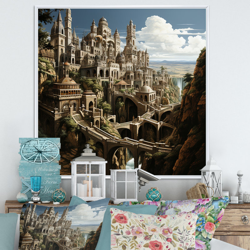 Dessin d'analyse d'une forteresse sur toile, Cadre flottant blanc, H 30 po x l 30 po x P 1 po