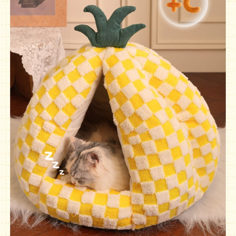 Fairela - Lit de camping pour chat en forme d'ananas avec coussin moelleux