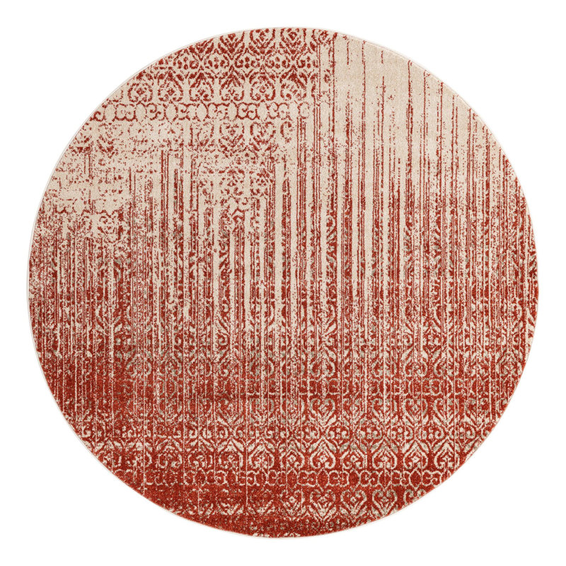 Tapis rouge / terre cuite à motif abstrait Elysee, Rond 6 pi 1 po