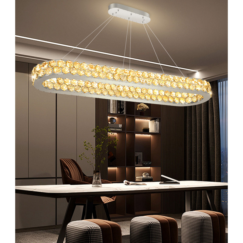 Lustre ovale moderne en cristal 47 "argenté, Silver