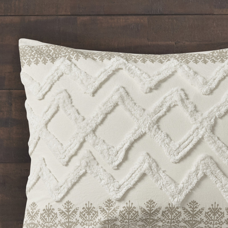 Mila Cotton Duvet Cover Set with Chenille Tufting, Taupe, King/Cal. King Duvet Cover + 2 King Shams