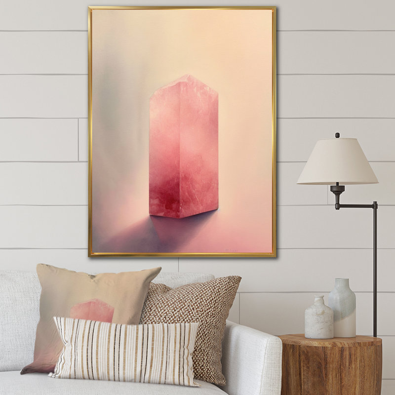 Décoration murale rose crème et minéral majestueux - géode de pierre, H 20 po x l 12 po x P 1 po, Cadre flottant doré
