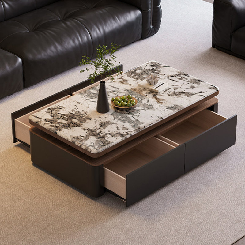 Table basse rectangulaire en fritté noir et bois manufacturé noir, 15.24" H x 47.24" W x 23.62" D