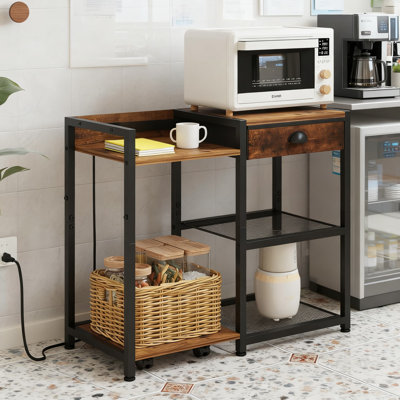 Mobile Printer Stand With Charging Station, 3-Tier Rolling Cart With Sliding Shelf, Drawers & Wheels For Home Office, Shredder & Computer Tower Organizer