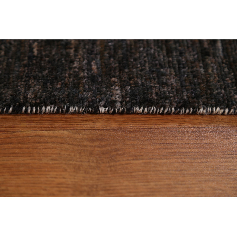 Tapis unique gris anthracite en laine noué à la main 8 pi 7 po x 12 pi 1 po New Age