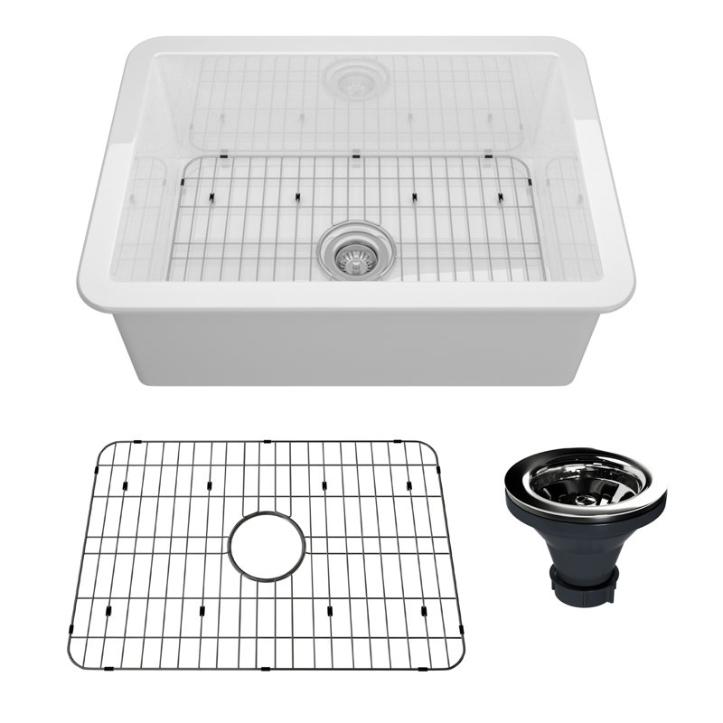 Évier de cuisine encastrable L 27 po x l 19 po avec accessoires, Blanc
