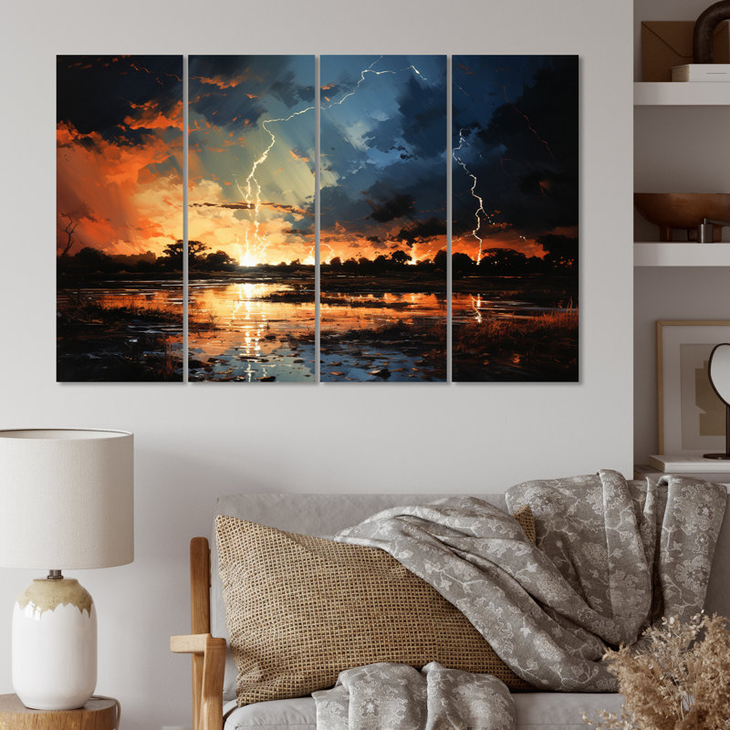 «Dramatic Lightning Nights V» sur toile, reproduction de 4 pièces