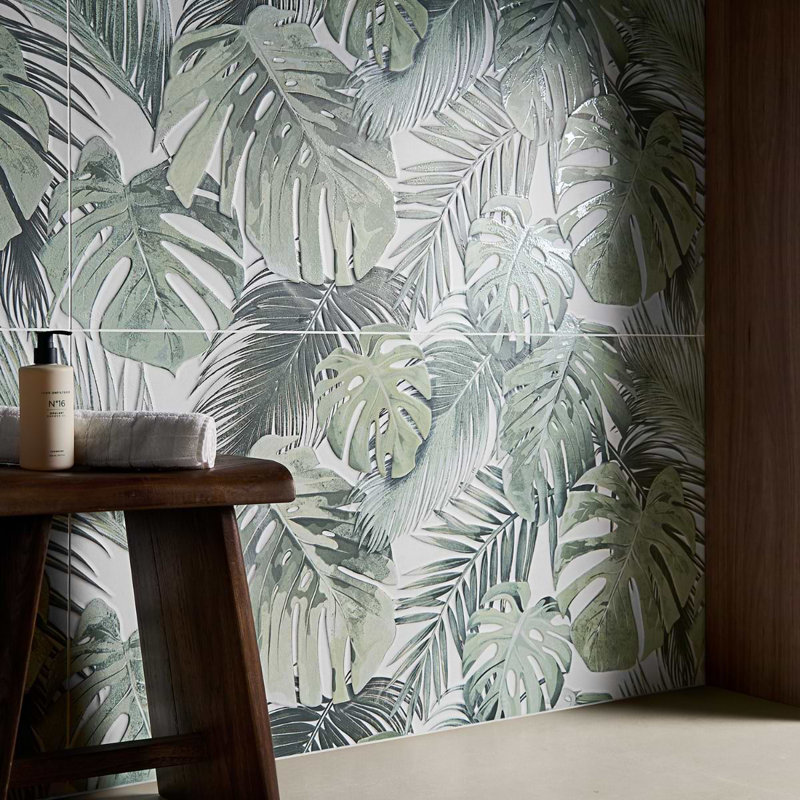 Botanic 24x48 Textured Matte Ceramic Tile, White/Green