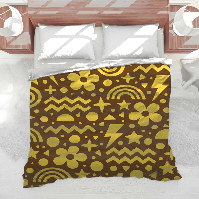 Édredon jaune et brun à motif géométrique, Twin Extra Long