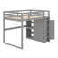 Structure de lit mezzanine en bois de qualité supérieure avec éclairage à DEL intégré, garde-robe et tablettes de rangement spacieuses-93898475
