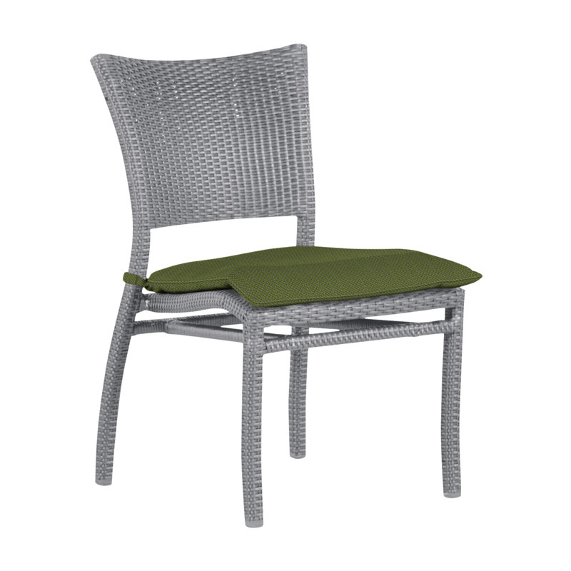 Skye Stacking Patio Dining Side Chair with Cushions, Oyster, Welt, Linen Forest