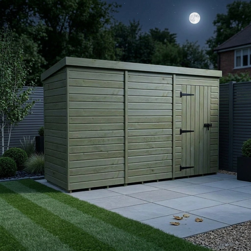 Total Sheds 12ft x 4ft Pent Garden Shed - Single Door - No Windows - Pressure Treated Timber - UK Manufactured