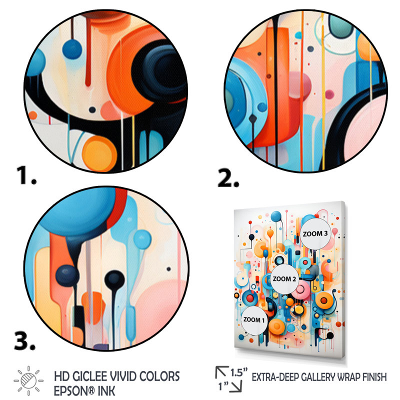 Colourful Line Art Whimsical Doodles - Abstract Canvas Wall Art, Cadre photo noir, H 20 po x l 12 po x P 1 po