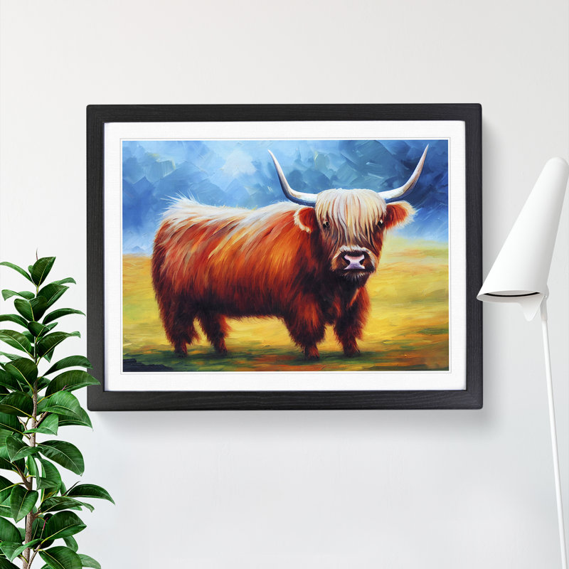 Highland Cow Vol.7 Abstract - Single Picture Frame Painting, Black, 34cm H x 46cm W x 2cm D