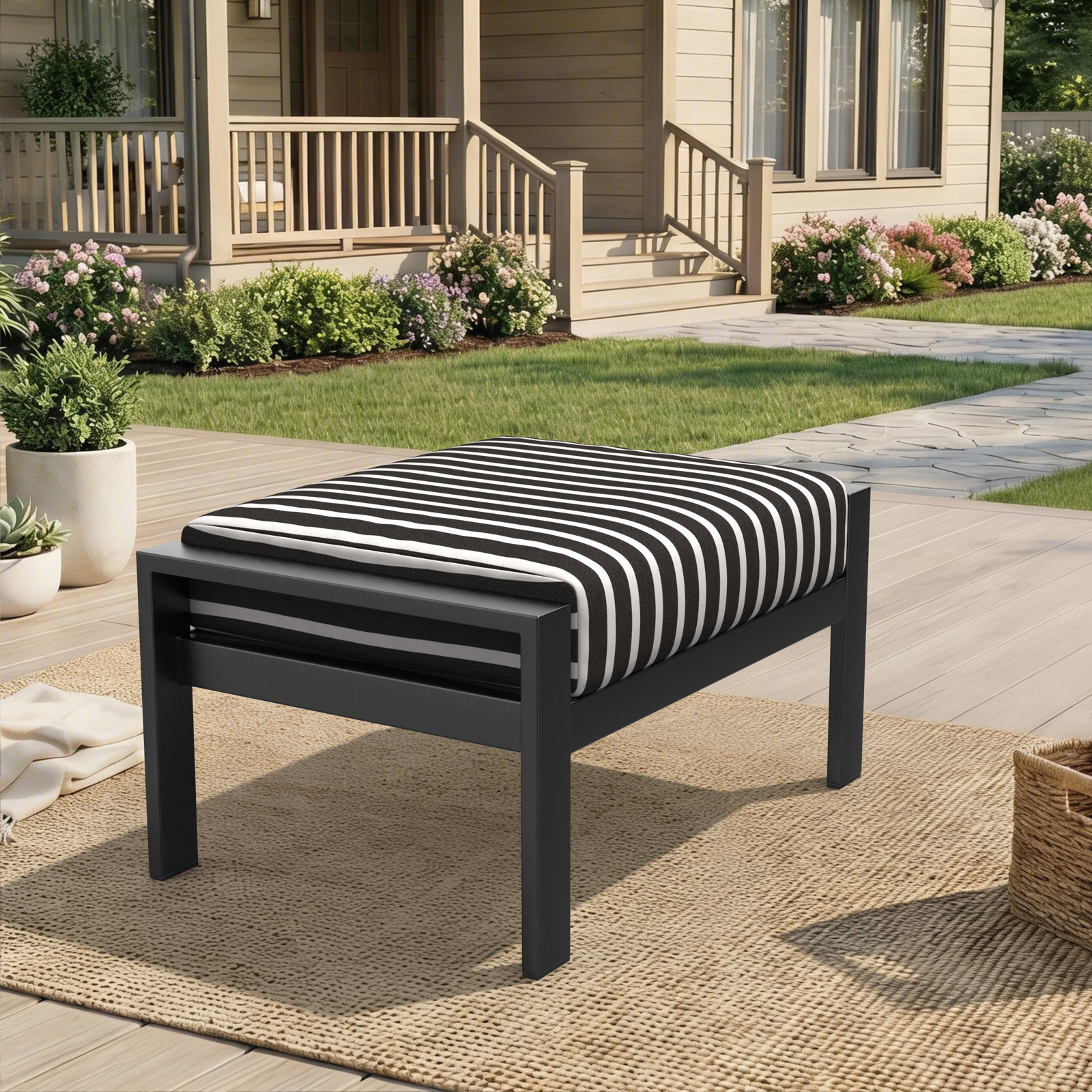 Townsend Sunbrella® Patio Ottoman, Sunbrella Shore Classic, None, No